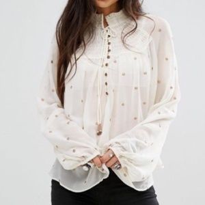 FREE PEOPLE Ready to Run Blouse Shearling M